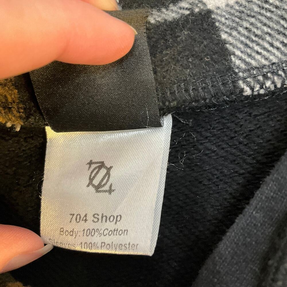 704 Shop Plaid Sleeve Hoodie XS Black Crown Embroidered Logo Style Pullover - Picture 6 of 9